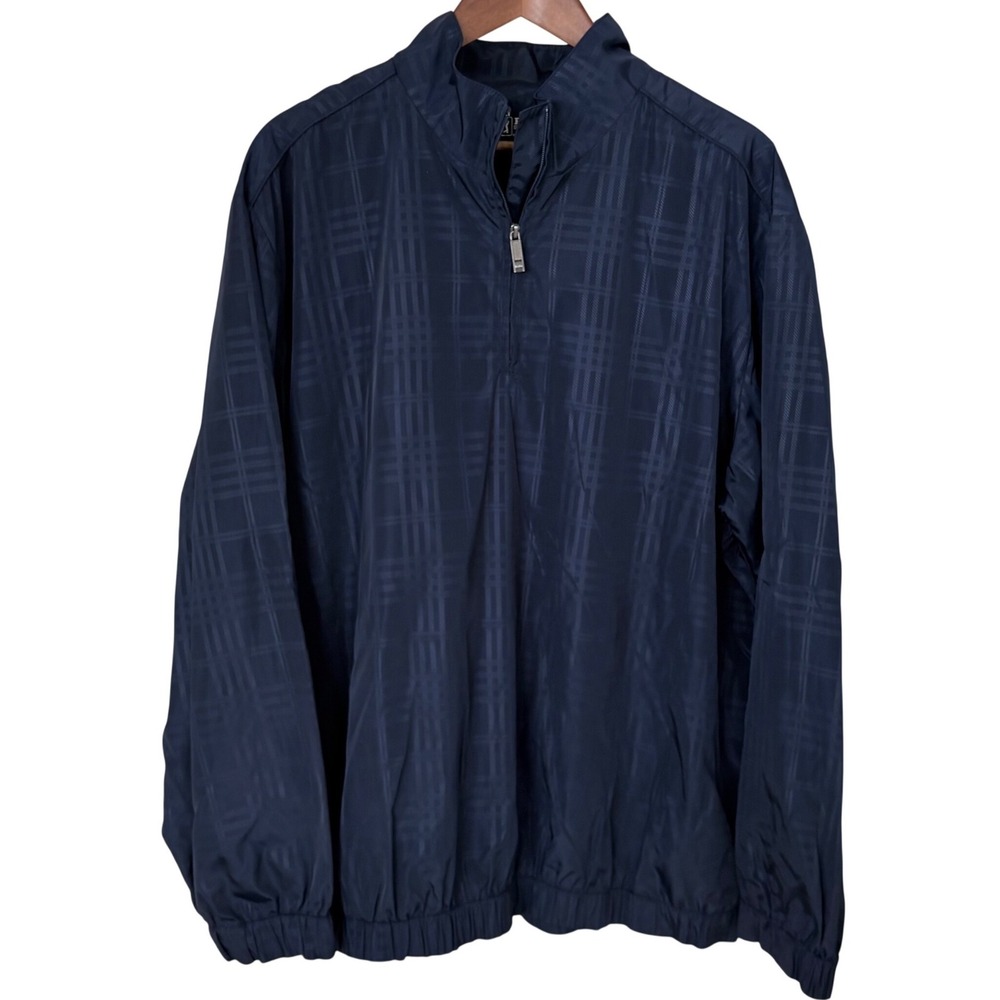 PGA Tour Golf Windbreaker Mens XL Navy Blue Excellent Plaid Quarter Zip Pullover
